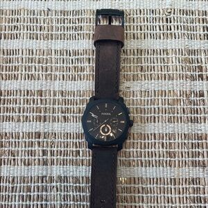 Fossil Dark Brown Leather and Black Stainless Steel Watch